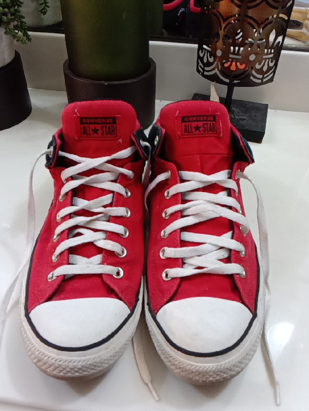 Converse Mens Red and White High-Top Sneakers